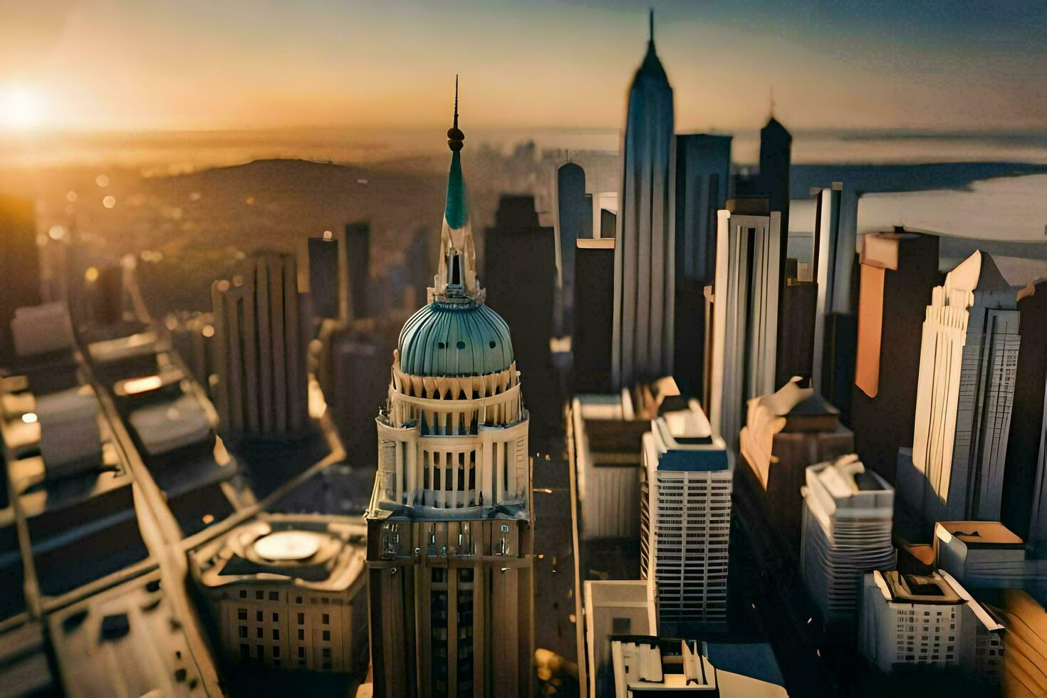 un aérien vue de une ville avec grand bâtiments. généré par ai photo