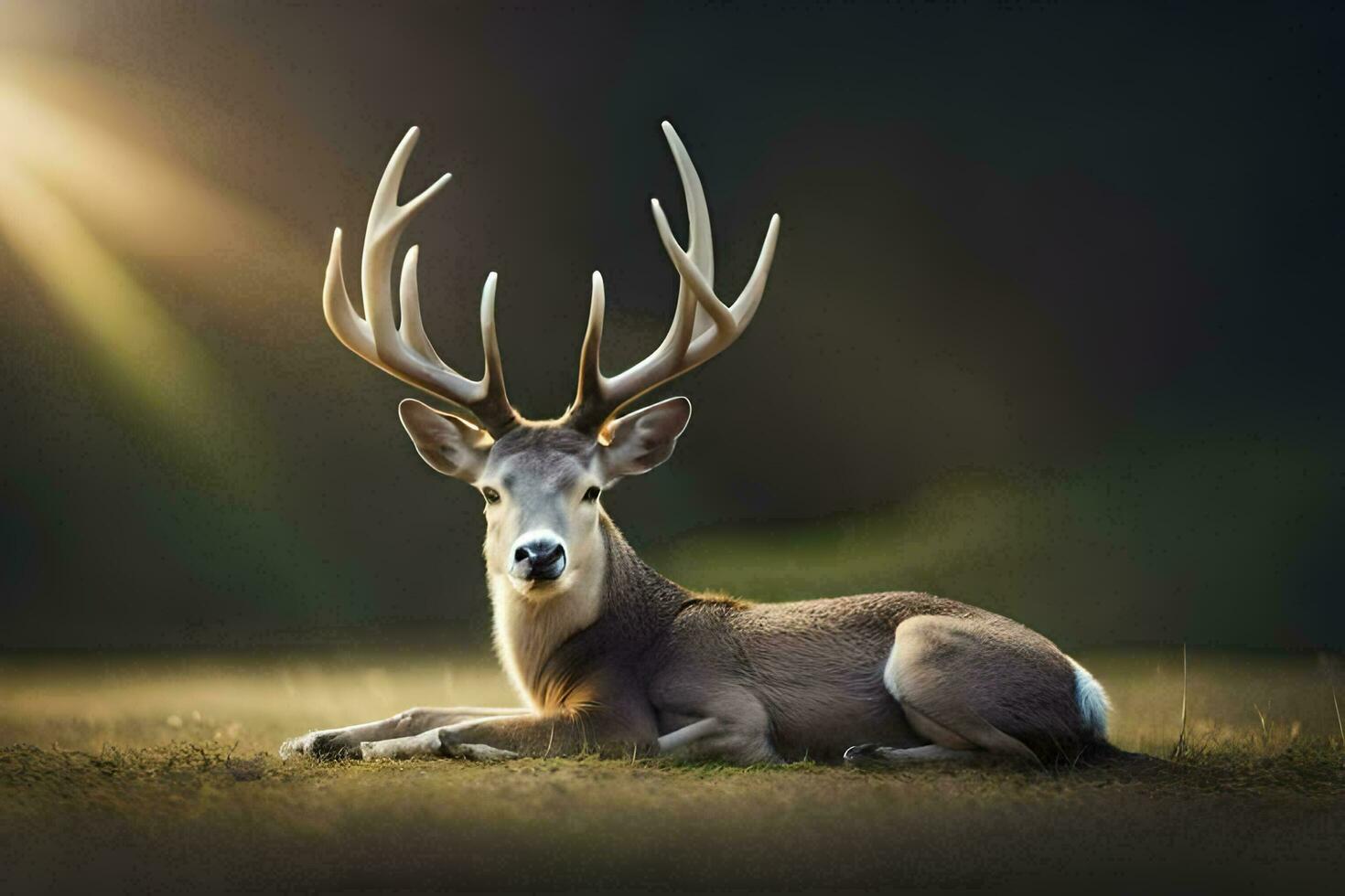 une cerf avec grand bois pose sur le herbe. généré par ai photo