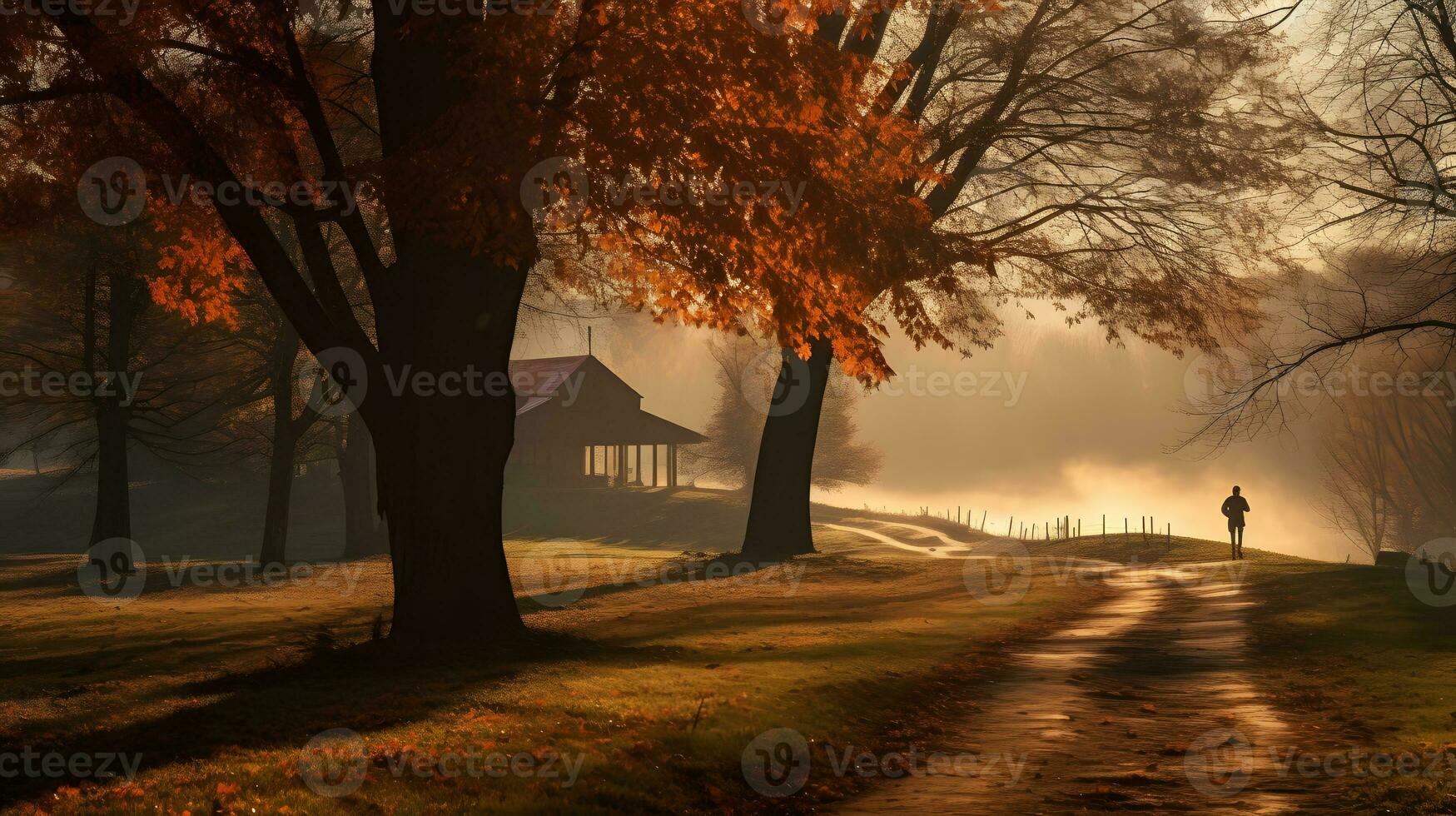 brumeux l'automne Matin dans le parc ai généré photo