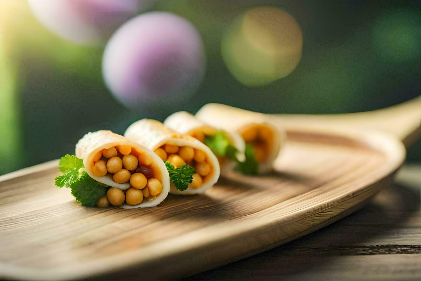 une en bois Coupe planche avec certains nourriture sur il. généré par ai photo