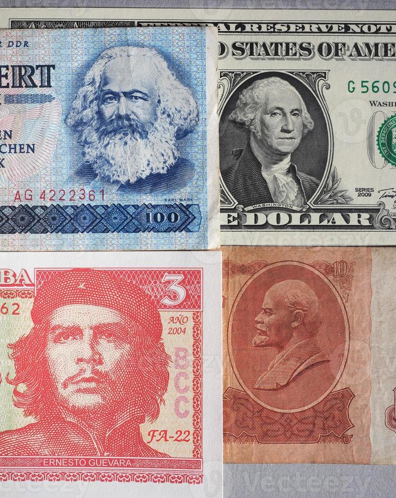 Marx, Washington, Che Guevara et Lénine sur les billets de banque photo