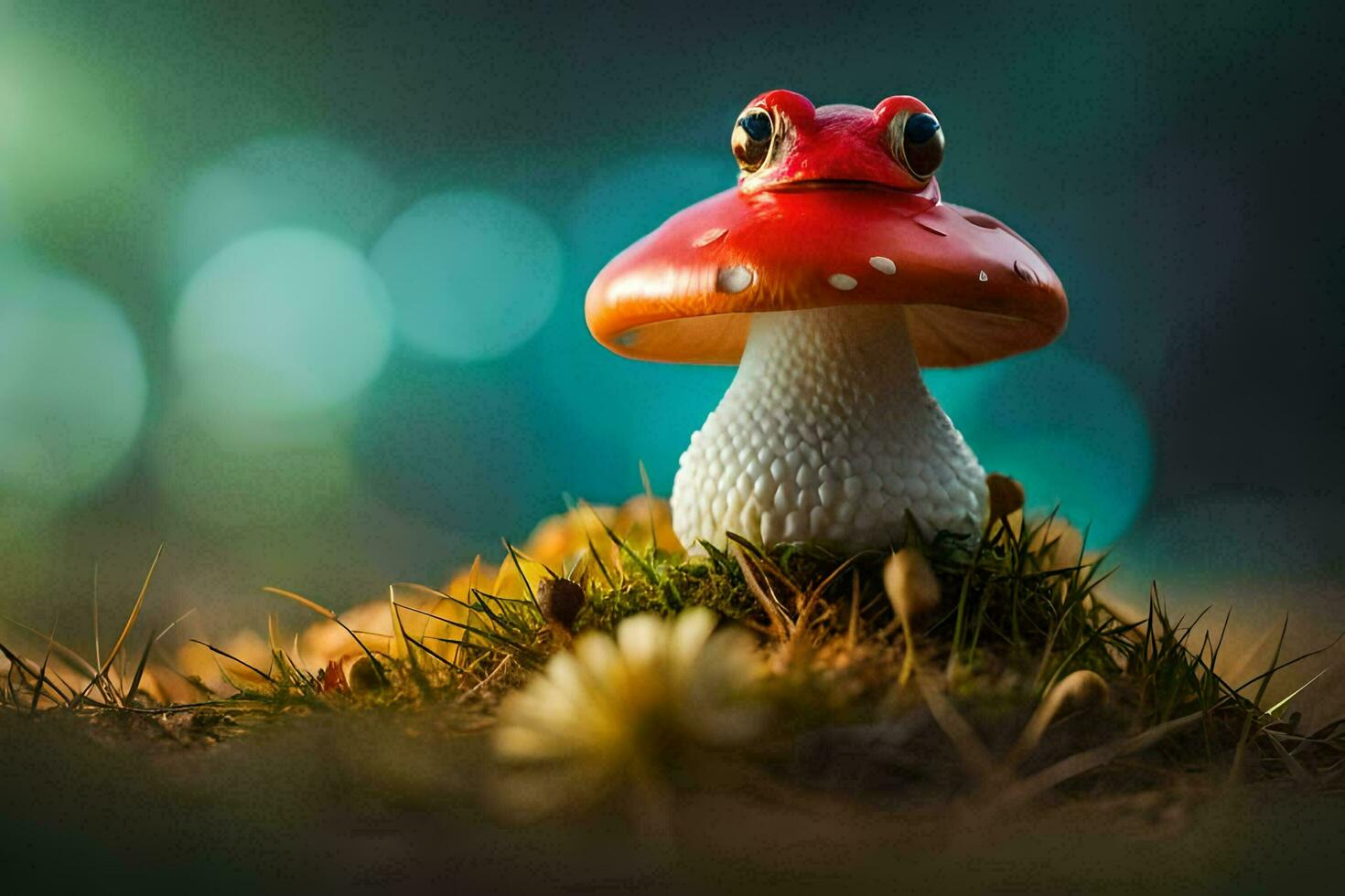 photo fond d'écran le ciel, le champignon, le grenouille, le forêt, le lumière, le lumière. généré par ai