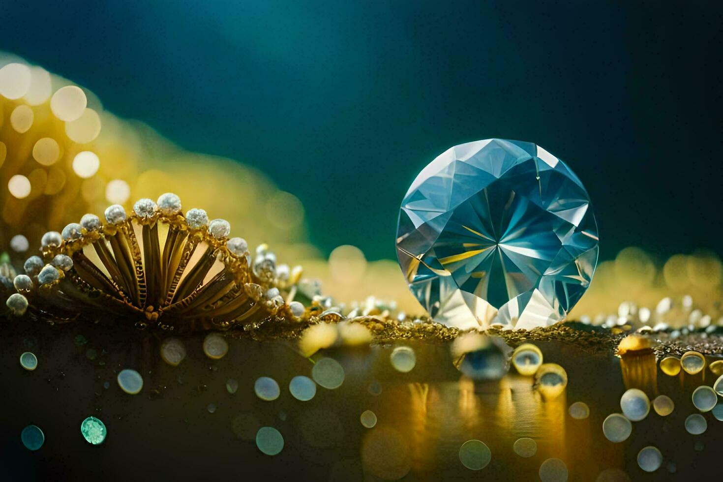 une diamant est entouré par perles et or. généré par ai photo