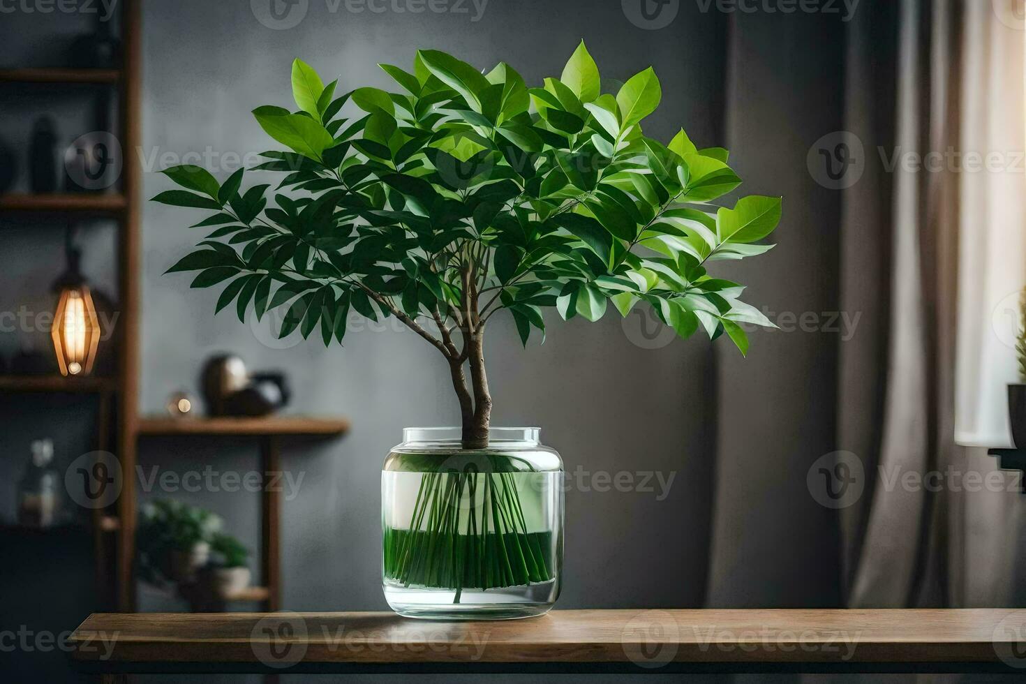 une mis en pot plante dans une verre pot sur une tableau. généré par ai photo