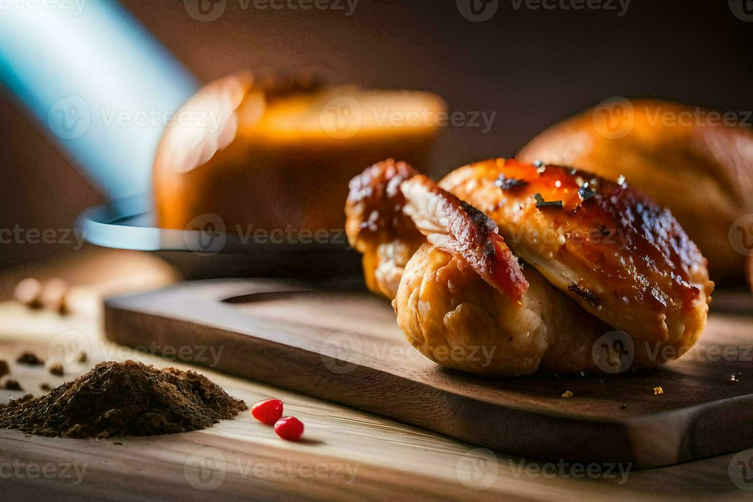 rôti poulet sur une en bois Coupe planche. généré par ai photo