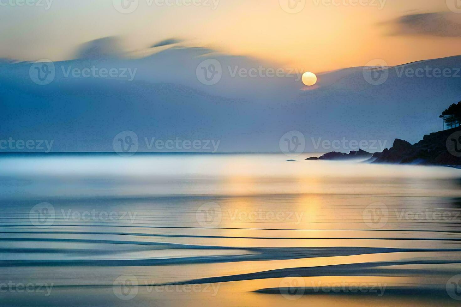 le coucher du soleil plus de le mer, plage, eau, HD fond d'écran. généré par ai photo