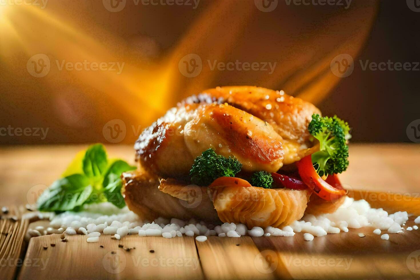 une pièce de poulet avec des légumes et épices. généré par ai photo