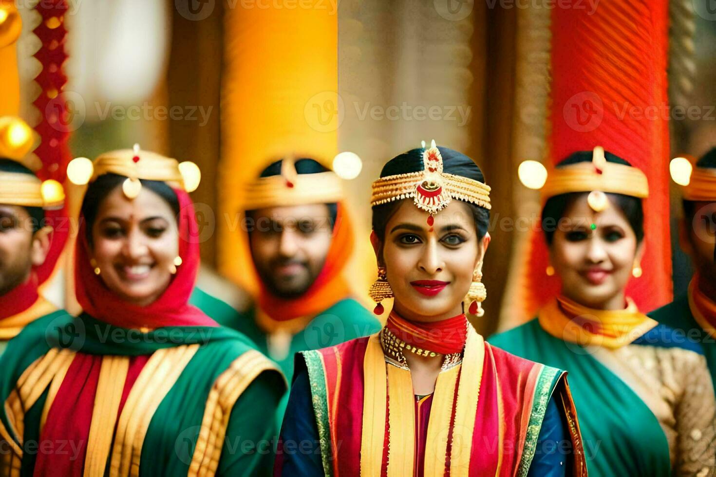 Indien mariage fête dans traditionnel tenue. généré par ai photo