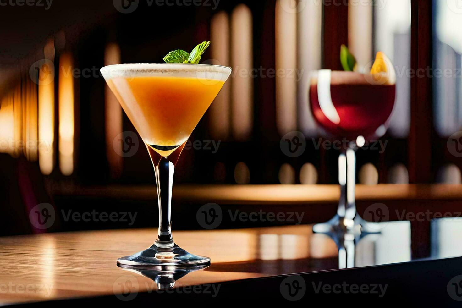 deux des cocktails asseoir sur une table dans de face de une la fenêtre. généré par ai photo