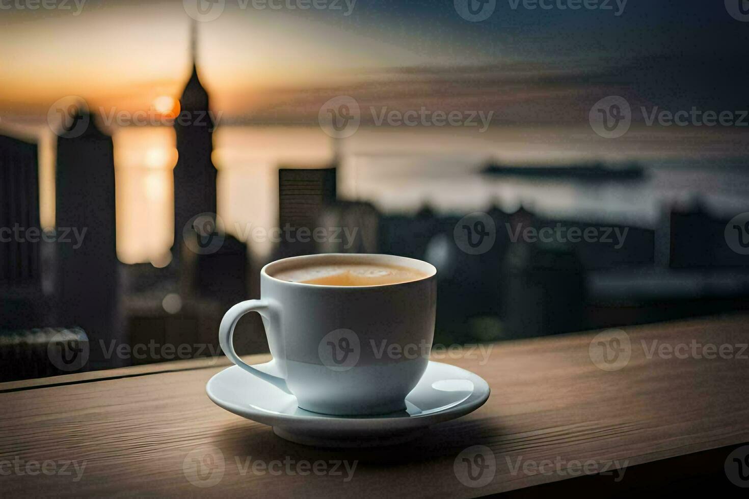 café tasse avec une vue de le ville. généré par ai photo