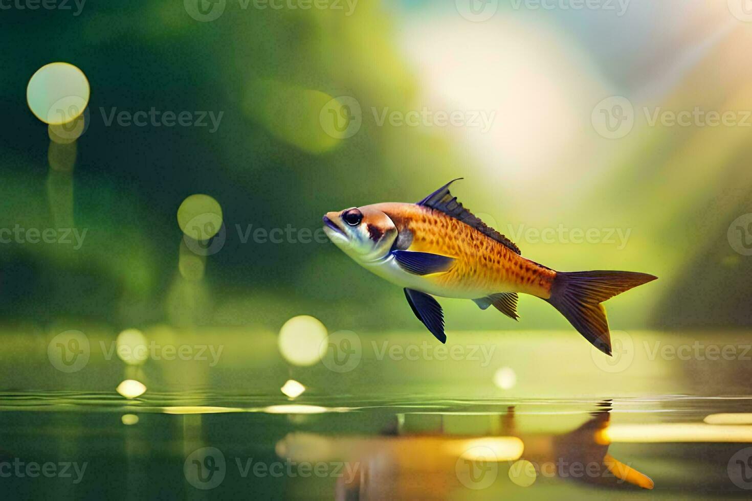 poisson dans le l'eau avec lumière du soleil brillant sur il. généré par ai photo