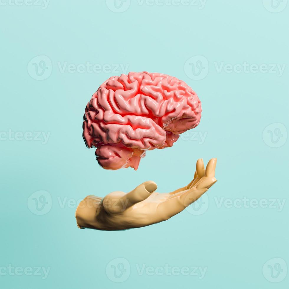 main avec un cerveau flottant photo
