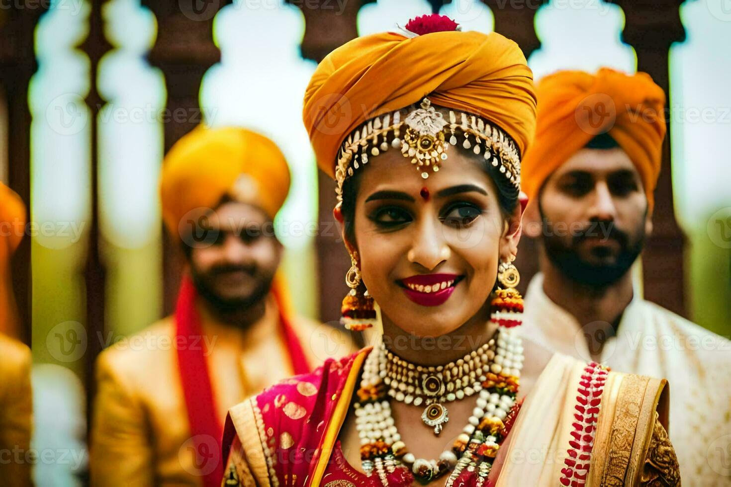 une magnifique Indien la mariée dans traditionnel tenue. généré par ai photo