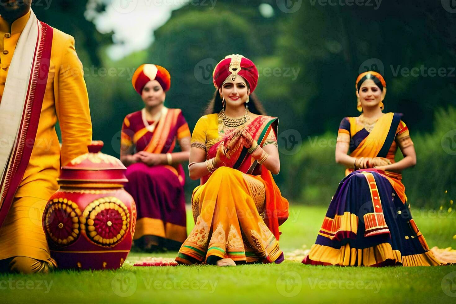 Indien mariage dans le parc. généré par ai photo