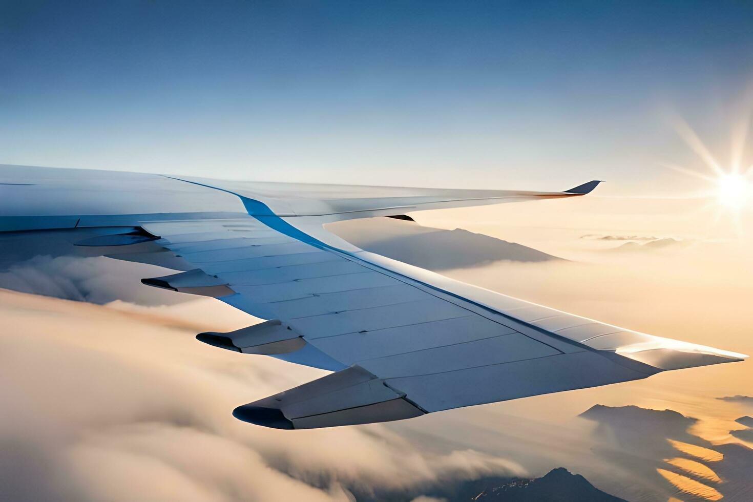 un avion aile en volant plus de le des nuages. généré par ai photo