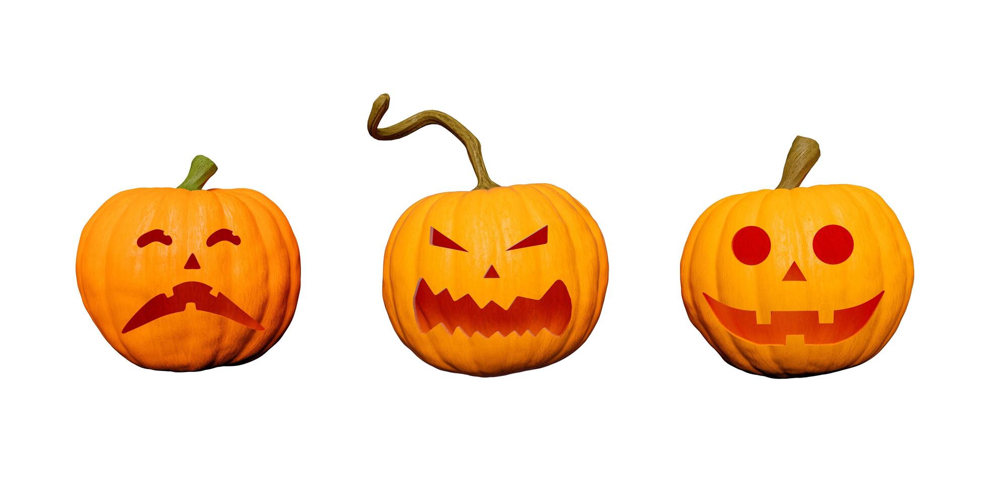 citrouilles d'halloween avec des visages isolés sur blanc photo