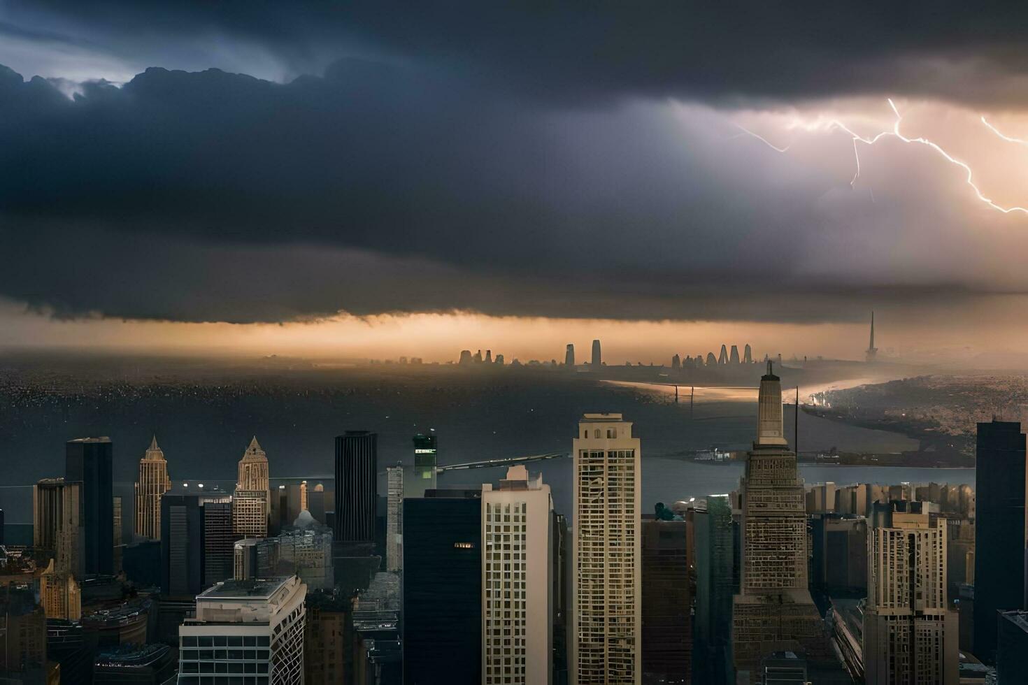 une orageux journée dans Nouveau york ville. généré par ai photo