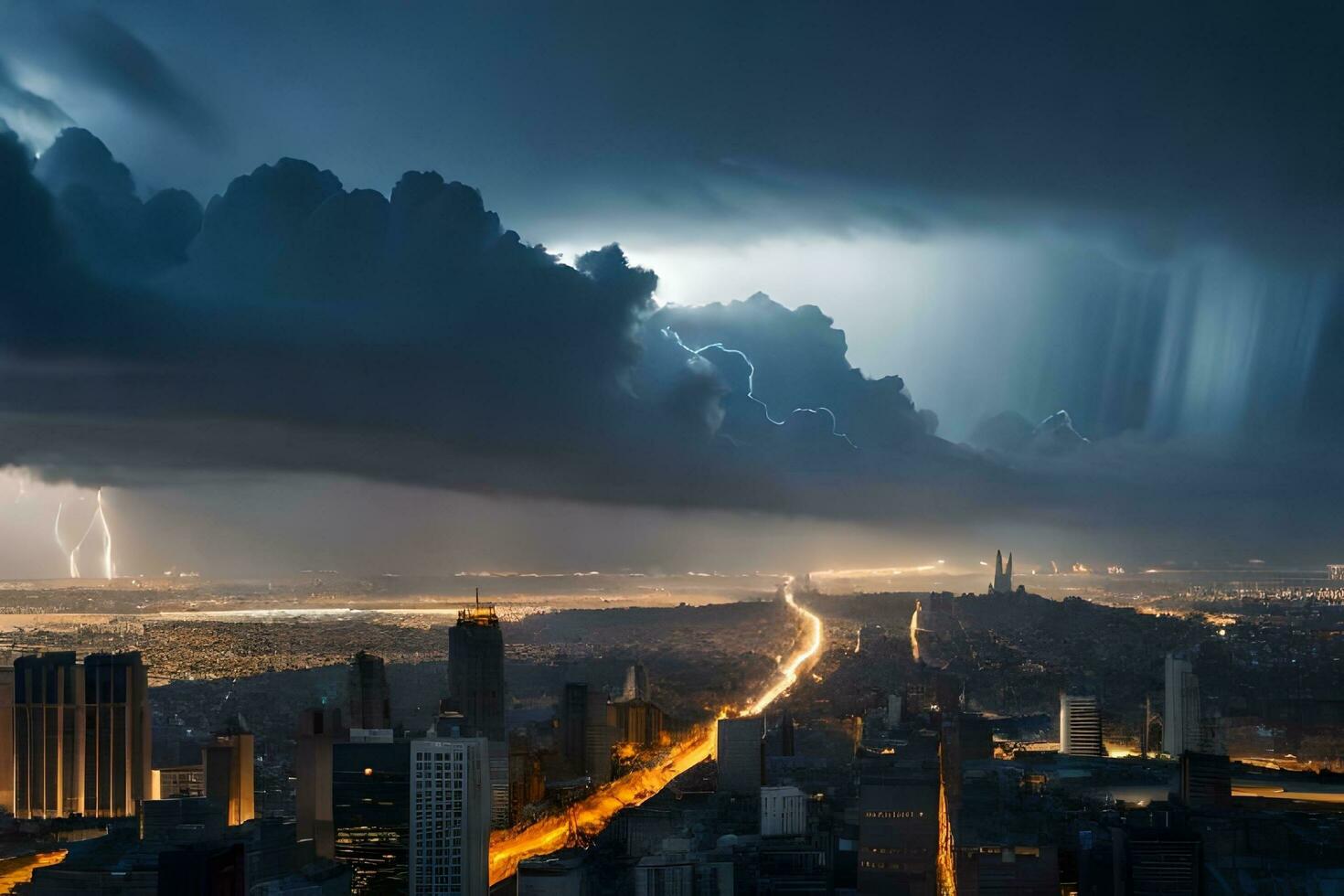 une orageux nuit plus de Nouveau york ville. généré par ai photo