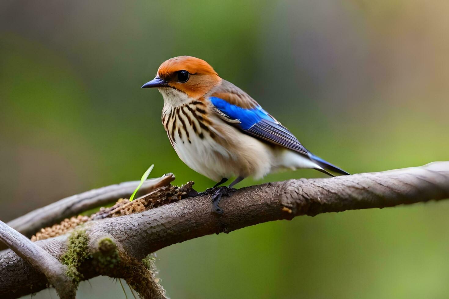 une bleu et Orange oiseau séance sur une branche. généré par ai photo