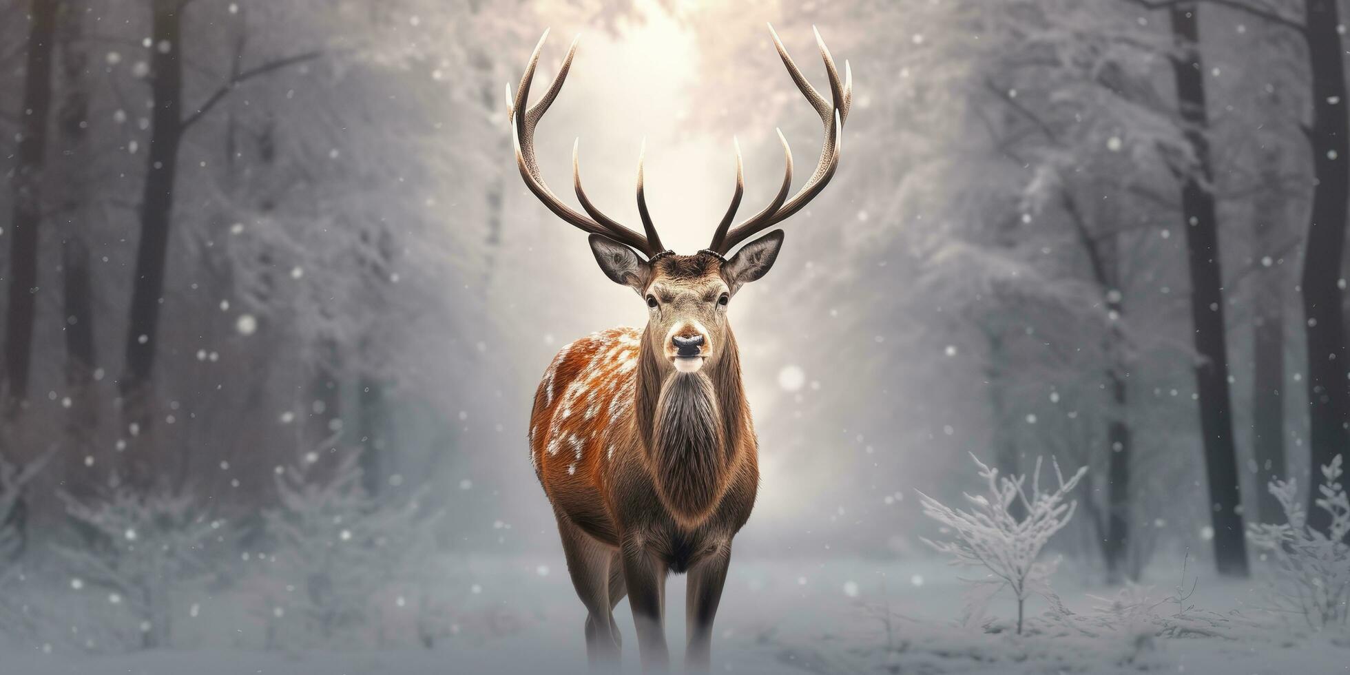 noble cerf Masculin dans le hiver neige forêt. artistique hiver Noël paysage. ai généré photo