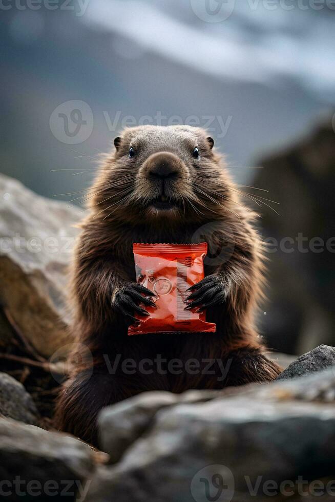 majestueux marmotte une Montagne portrait génératif ai photo