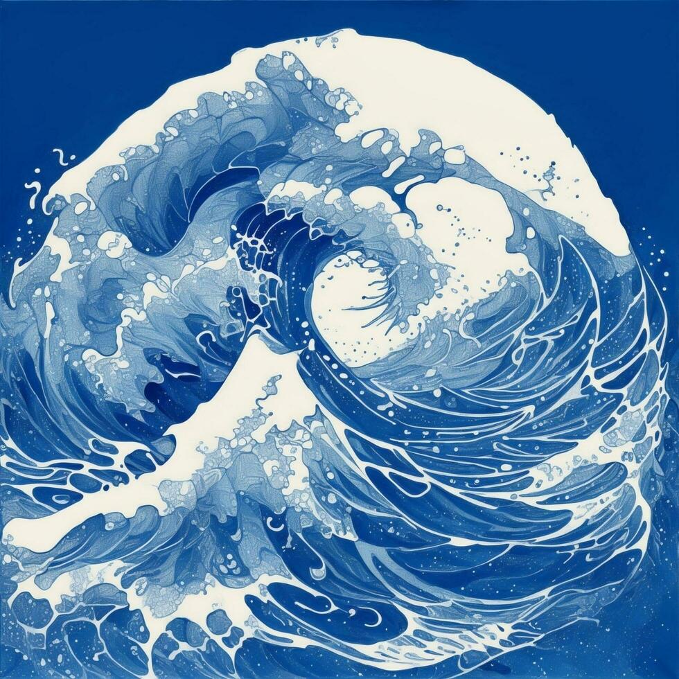 bleu vague Japonais style illustration ai génératif photo