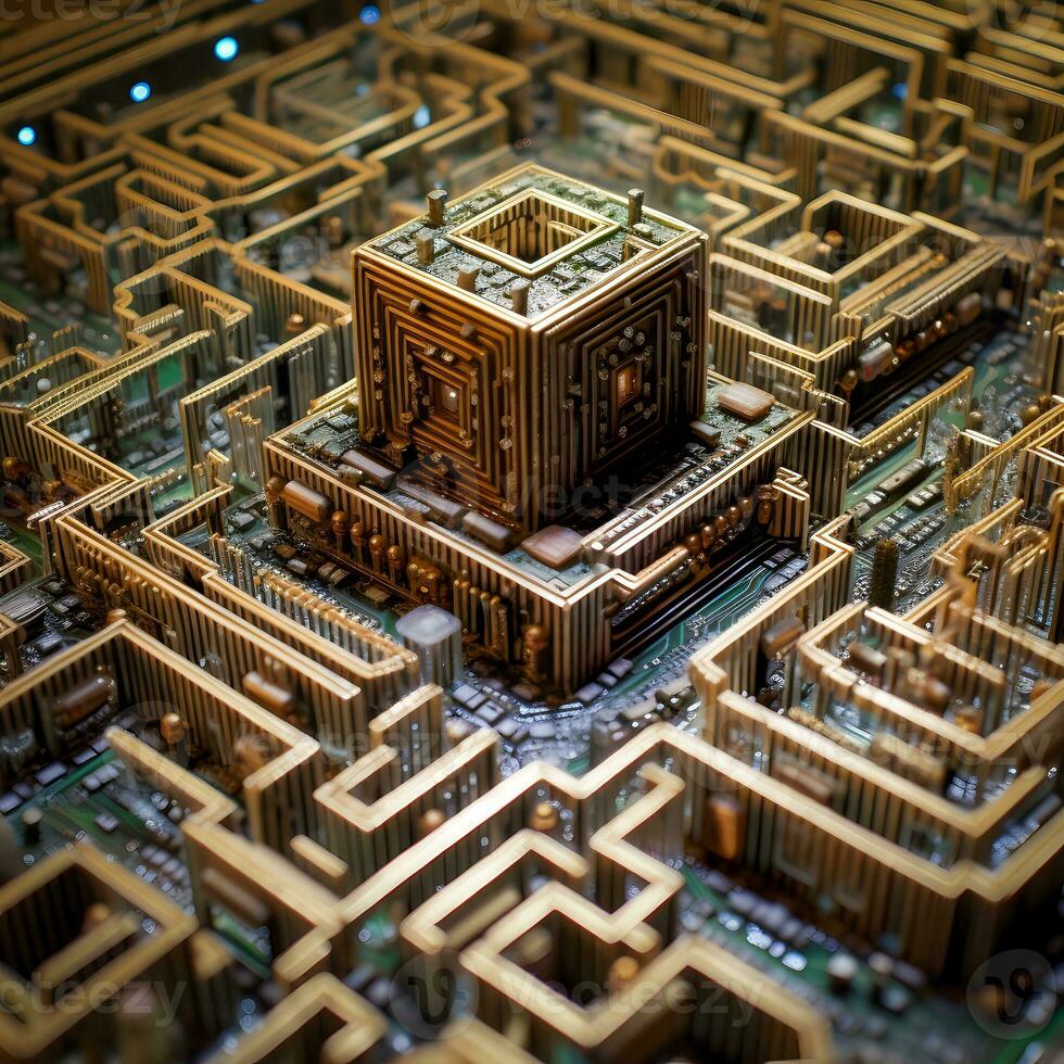 complexe ai généré miniature Labyrinthe sur carte mère photo