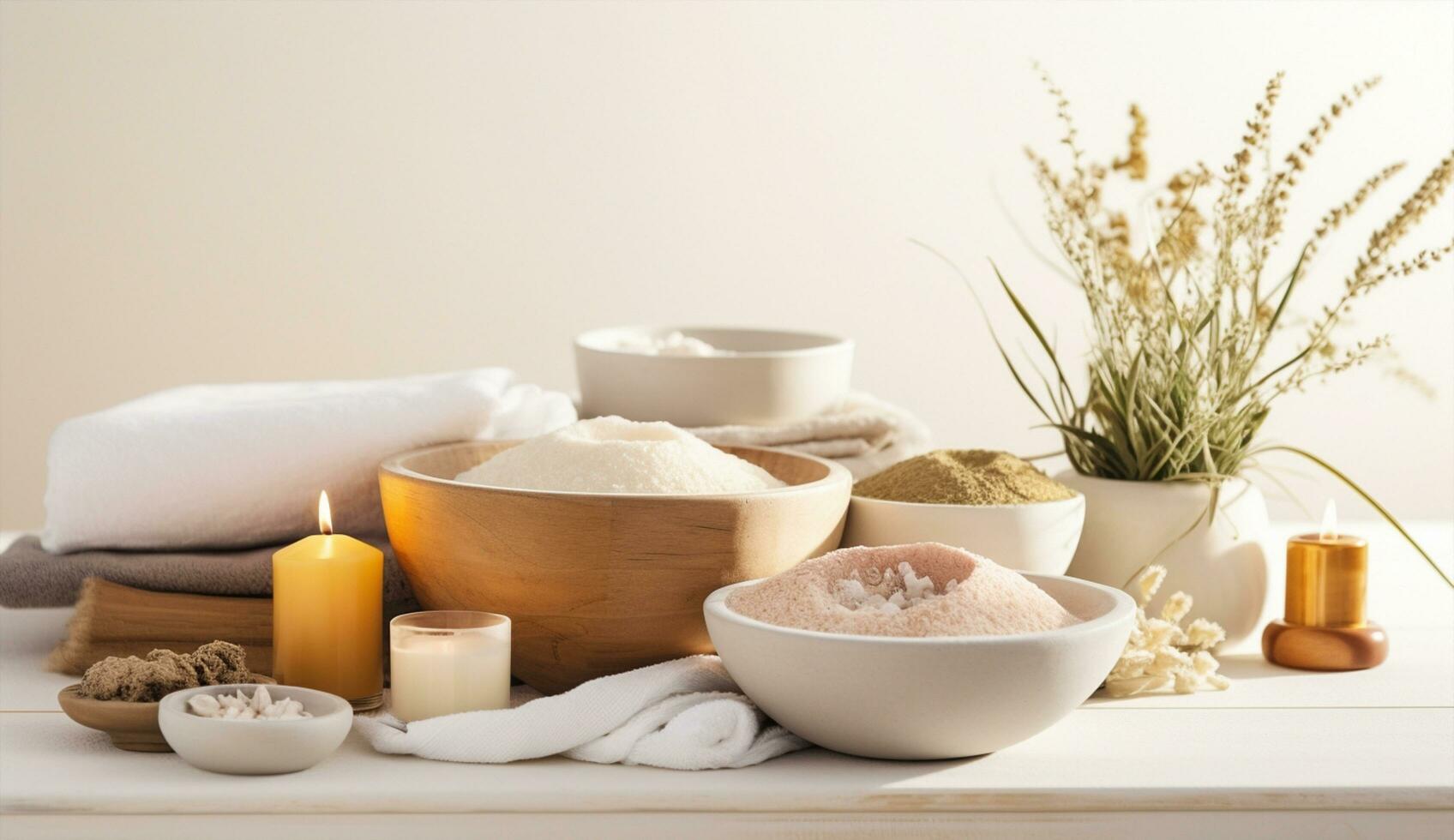 ai généré pâte cuisine sel fait maison en bonne santé cuisinier blanc en bois table cuillère biologique ingrédient santé Contexte cuisson farine médicament produit bol poudre Naturel bien-être spa nourriture photo