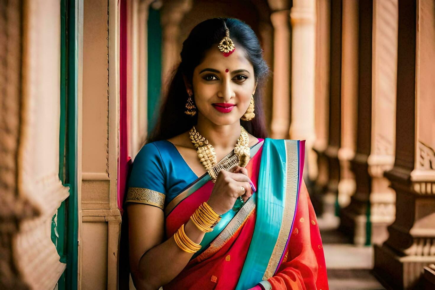 magnifique Indien femme dans traditionnel sari. généré par ai photo