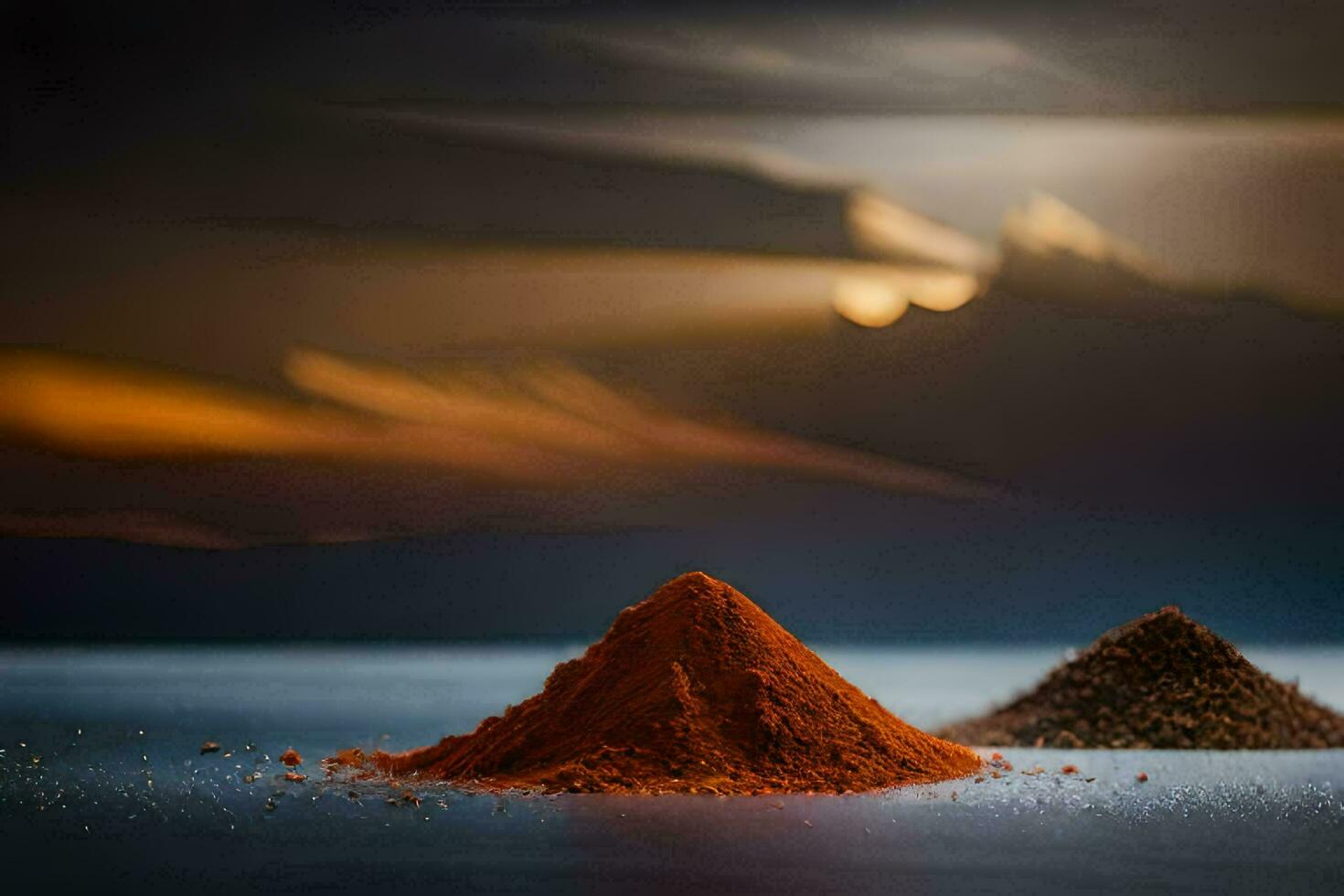 deux piles de rouge poudre séance sur Haut de une lac. généré par ai photo