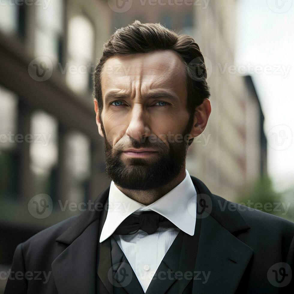 contemporain représentation abraham Lincoln dans moderne tenue générative ai photo