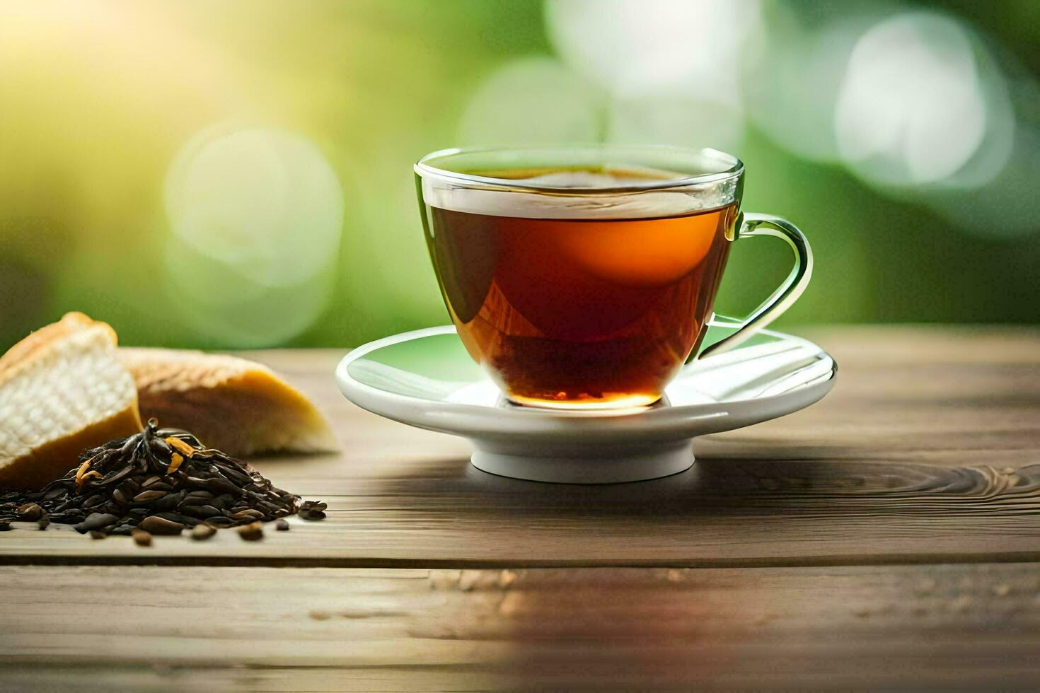 une tasse de thé sur une en bois tableau. généré par ai photo