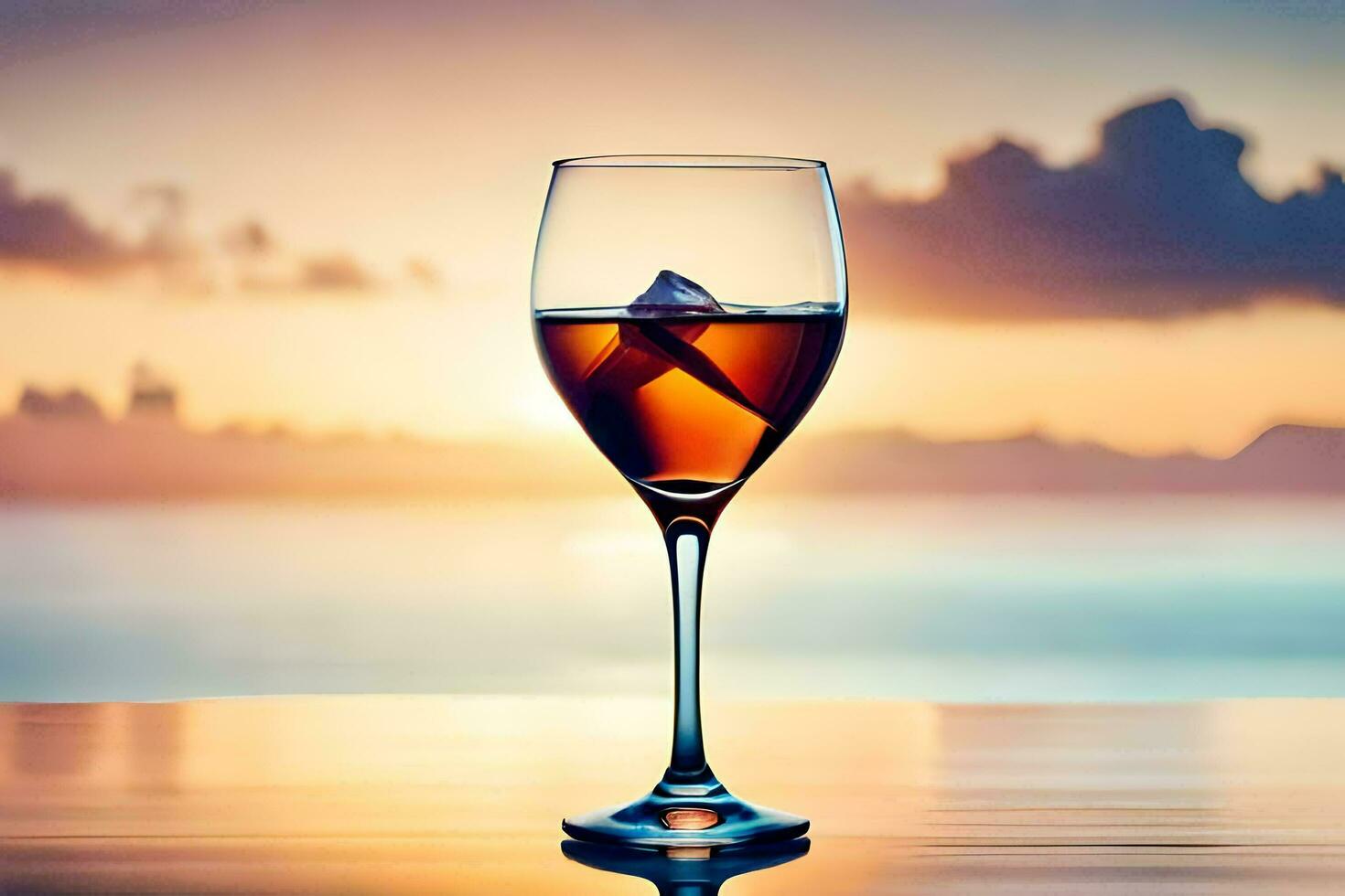 verre de du vin sur le plage. généré par ai photo