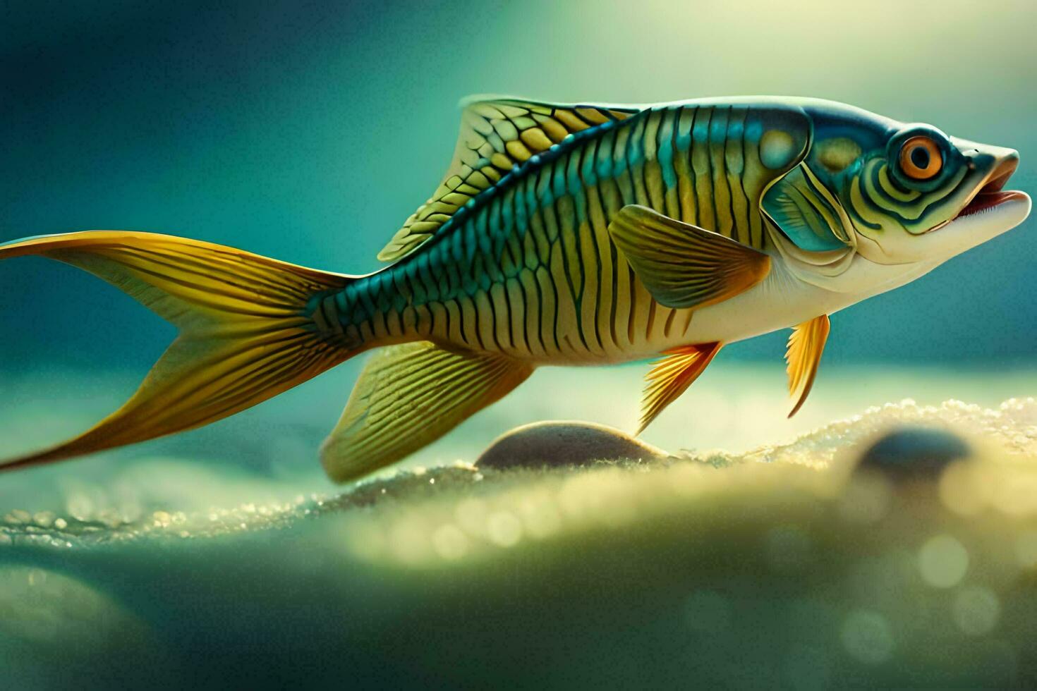 une poisson est nager dans le l'eau. généré par ai photo