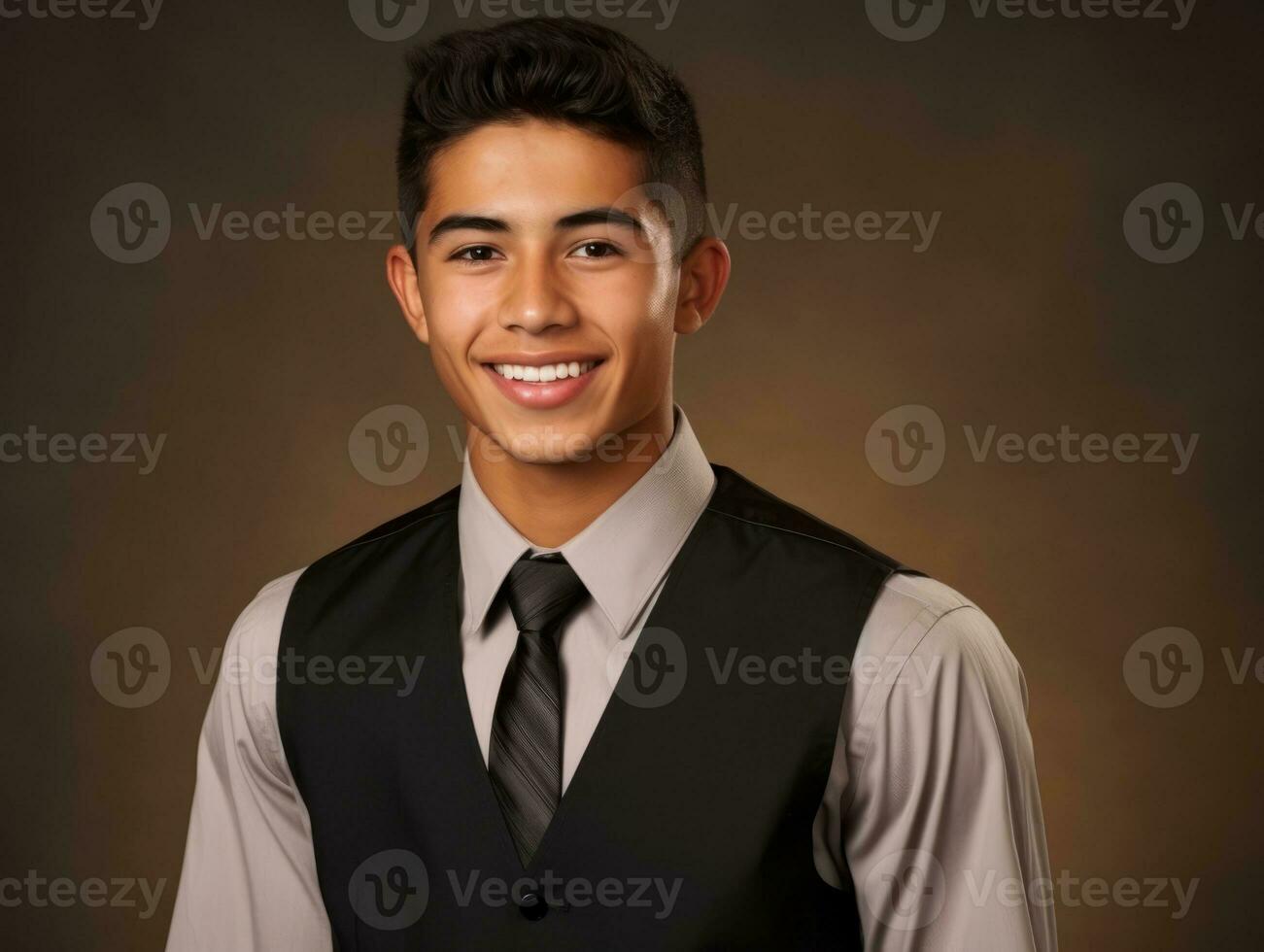 souriant Jeune homme de mexicain descente habillé dans un costume ai génératif photo