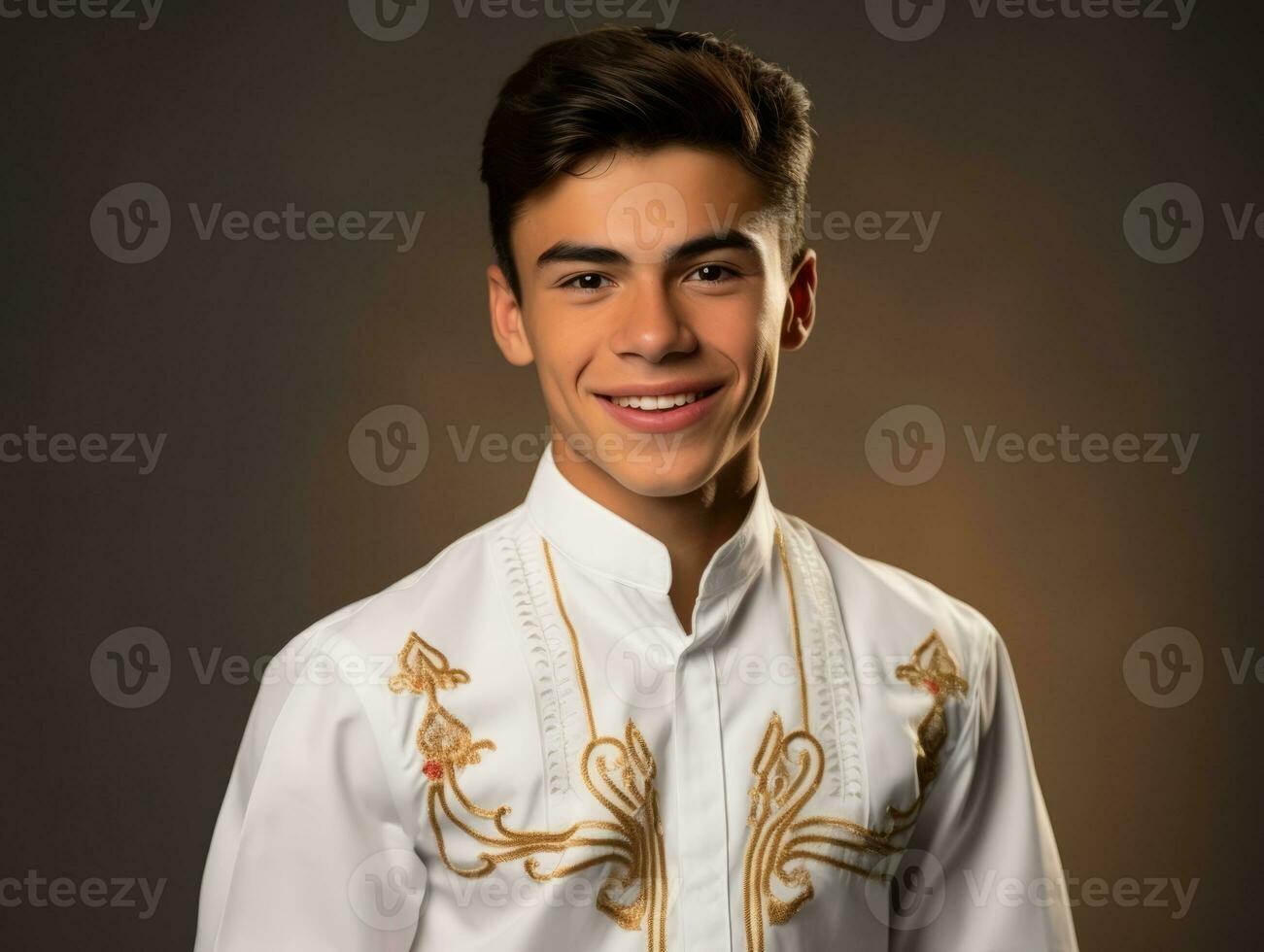 souriant Jeune homme de mexicain descente habillé dans un costume ai génératif photo