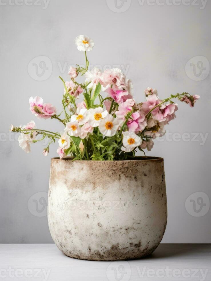 fleurs dans pot sur blanc Contexte ai génératif photo