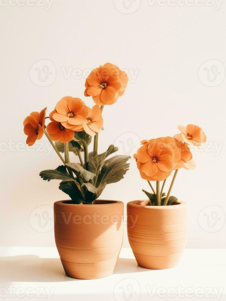 fleurs dans pot sur blanc Contexte ai génératif photo