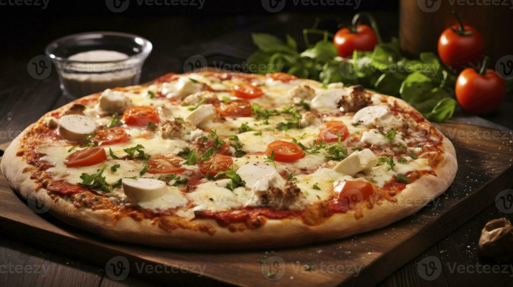 fraîchement italien Pizza avec mozzarella fromage tranche génératif ai photo