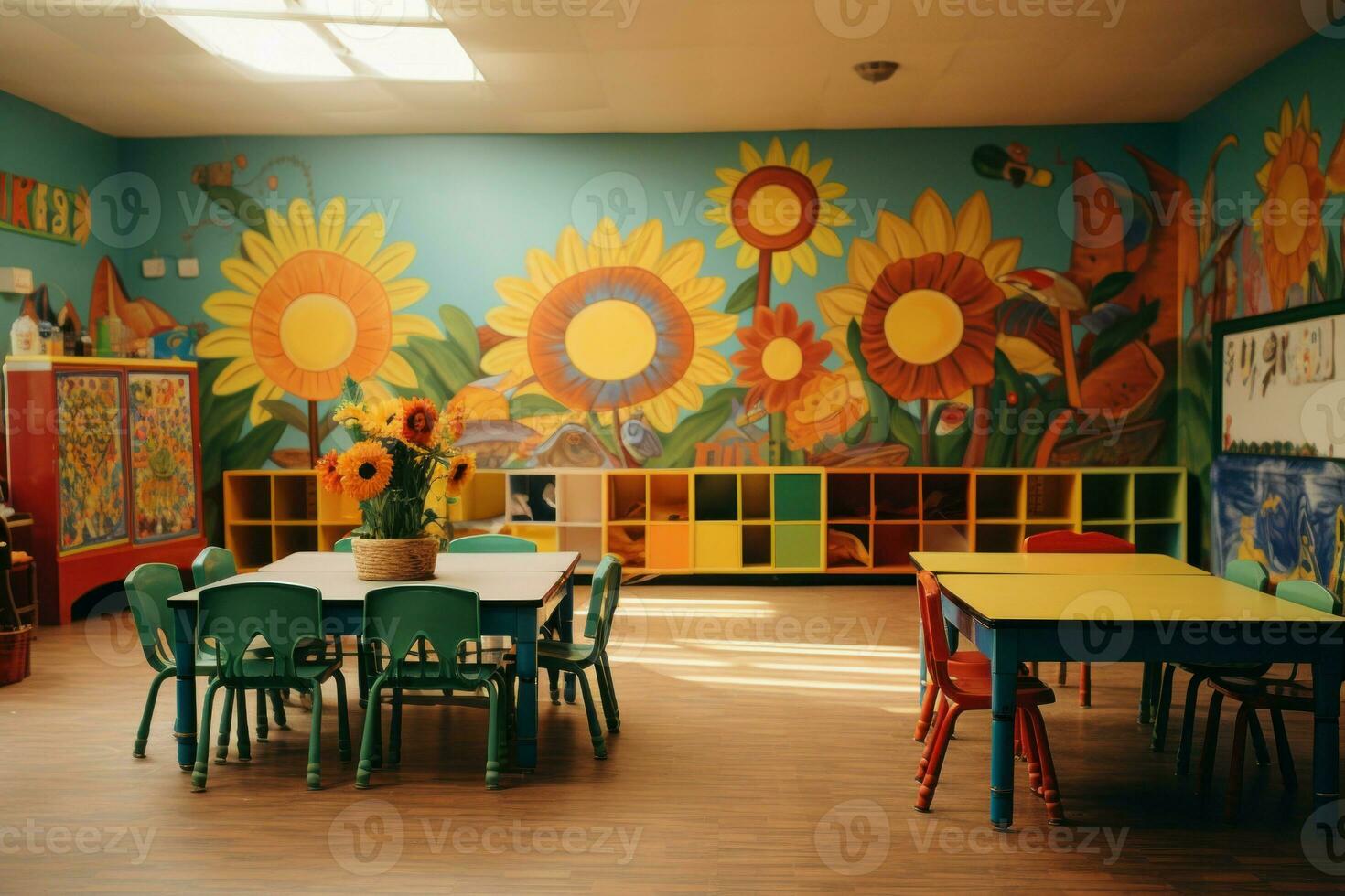 spacieux salle de cours préscolaire. produire ai photo