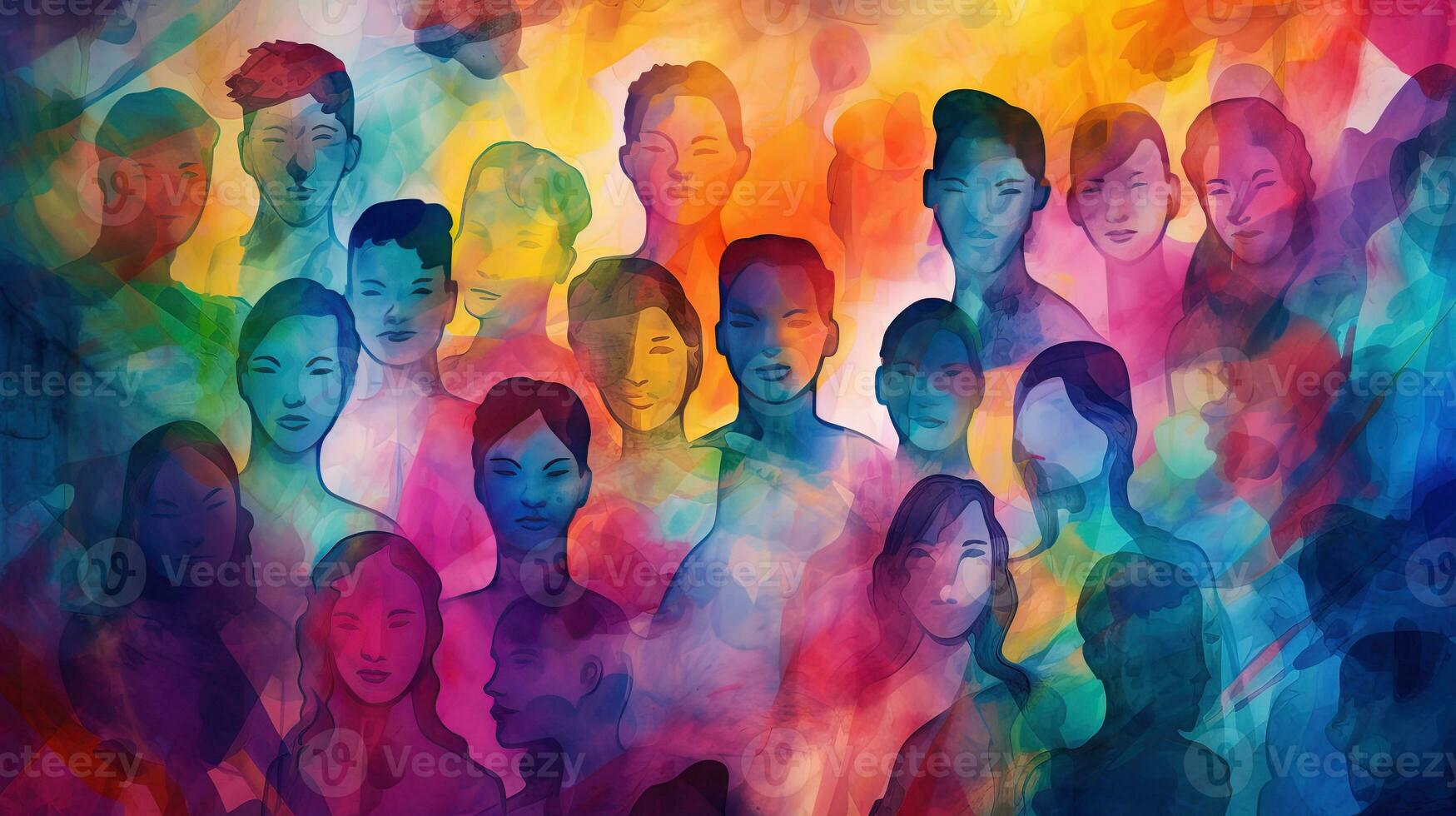 coloré abstrait illustration de diverse gens avec encre effet, la diversité concept photo