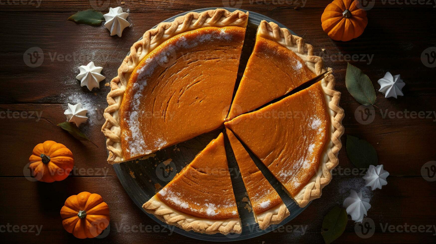 génératif ai, fait maison américain traditionnel citrouille tarte, Haut vue photo