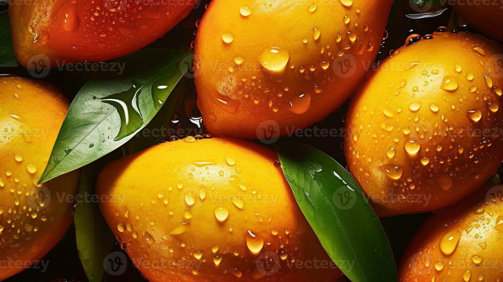 génératif ai, fermer Frais mangue fruit Contexte. tropical exotique fermer photo avec l'eau gouttes.