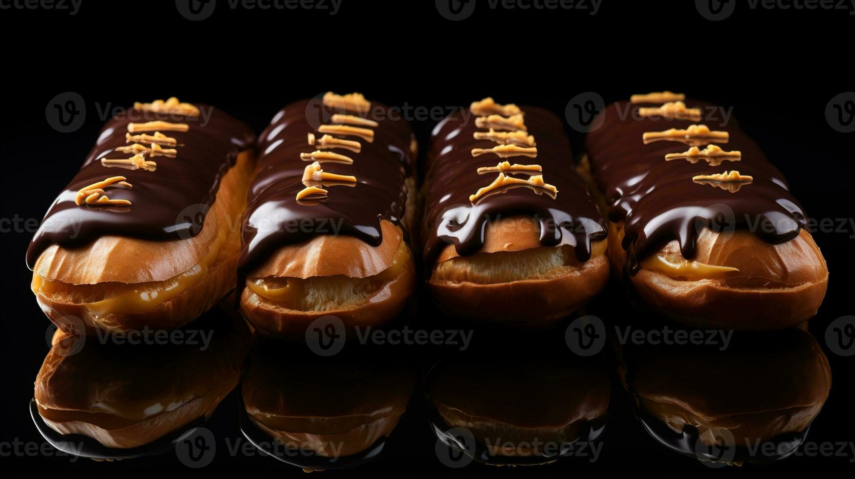 génératif ai, Chocolat éclairs côté voir, sucré aliments. traditionnel français dessert photo