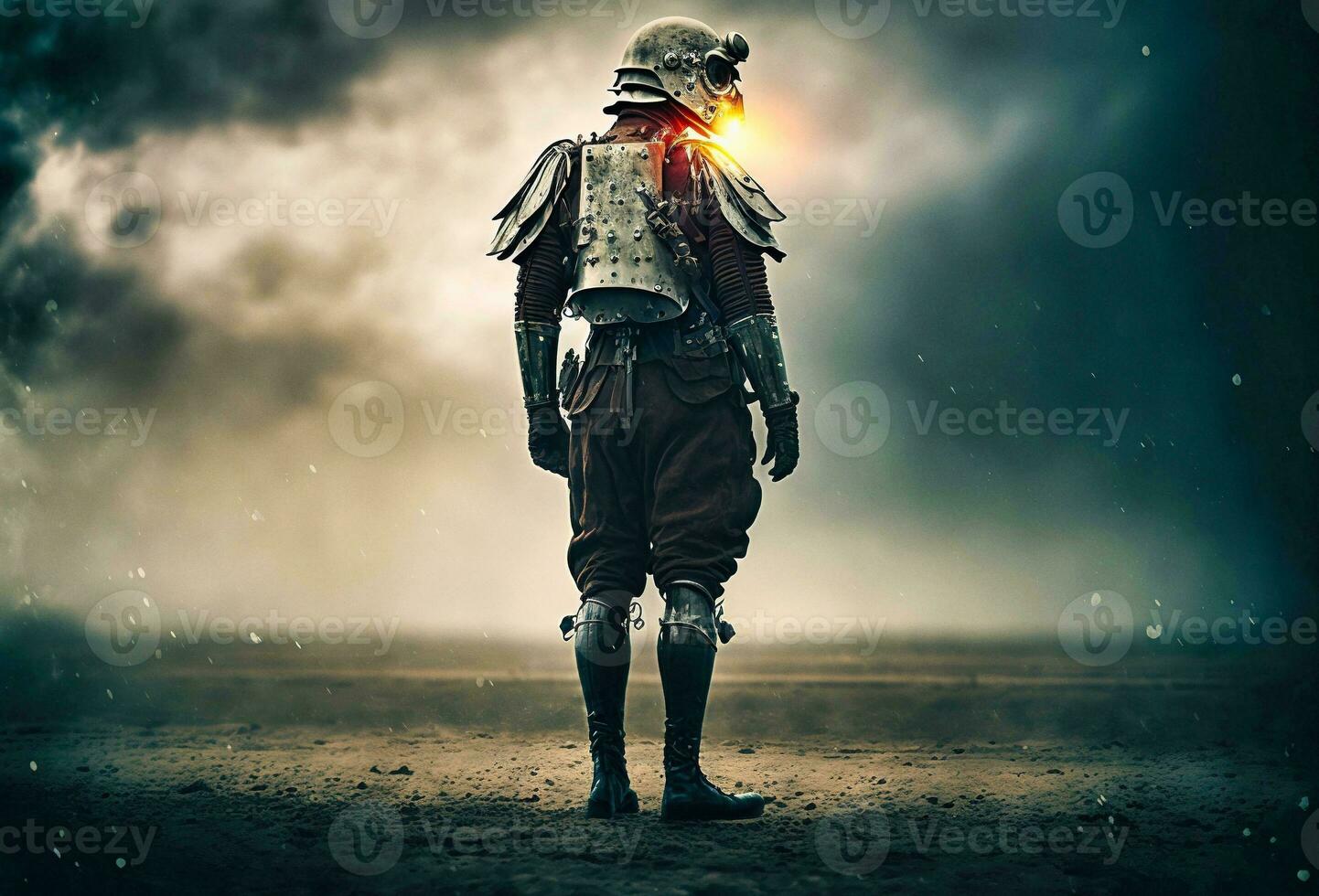 rétrofuturiste cyborg Première Guerre mondiale soldat sur le champ de bataille génératif ai photo
