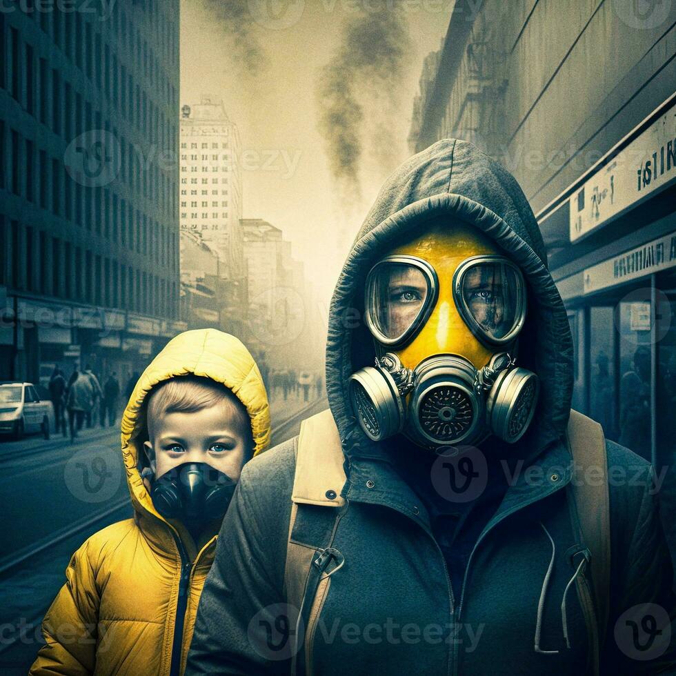 Urbain la pollution masqué ville habitants génératif ai photo