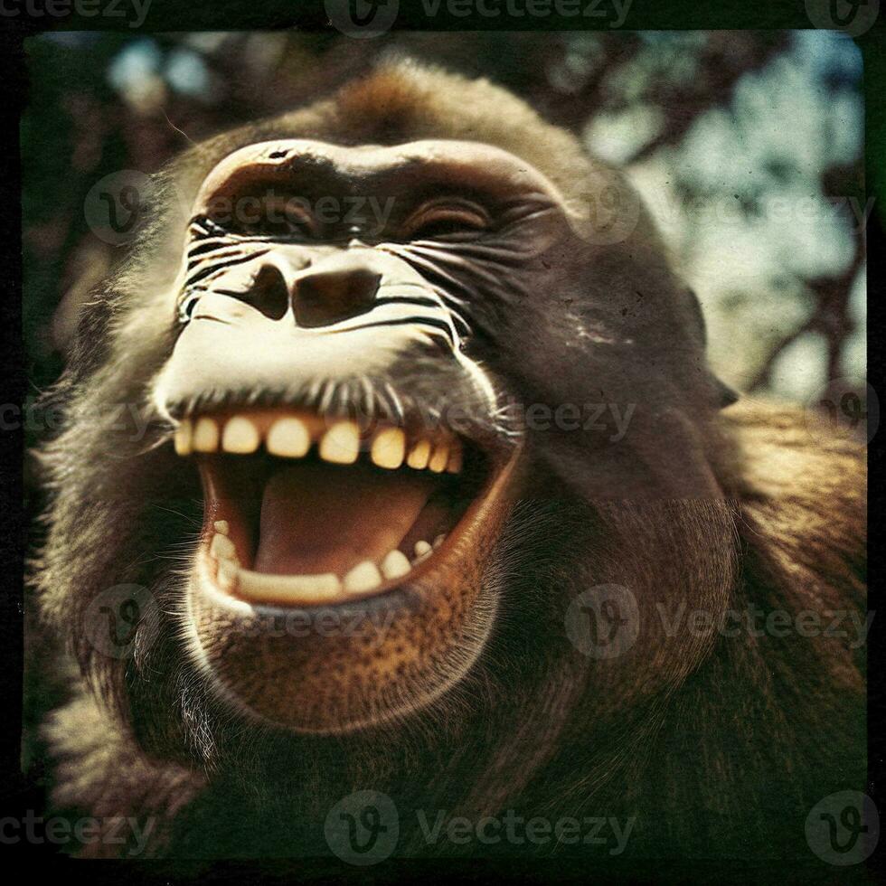 joyeux chimpanzé une portrait de une en riant chimpanzé génératif ai photo