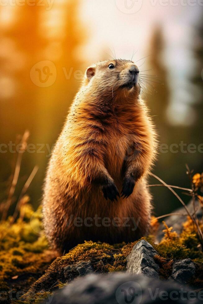 majestueux marmotte une Montagne portrait génératif ai photo