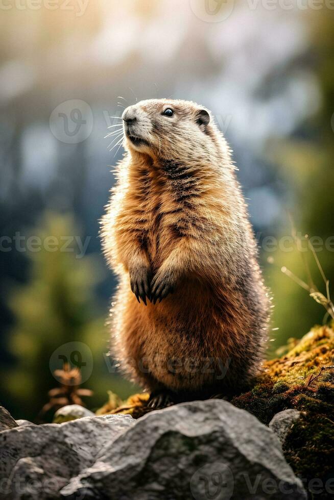 majestueux marmotte une Montagne portrait génératif ai photo