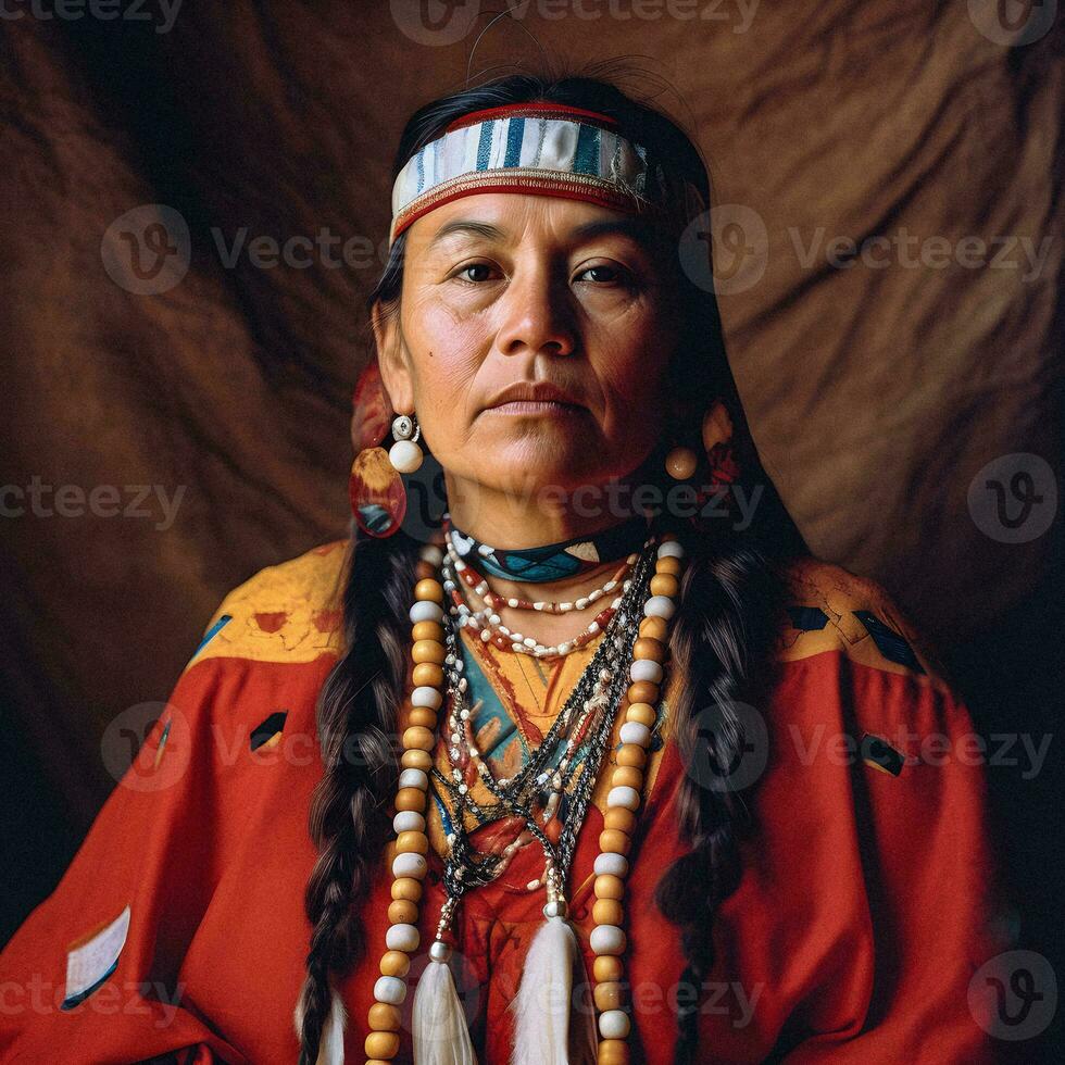 cherokee élégance traditionnel robe génératif ai portrait photo